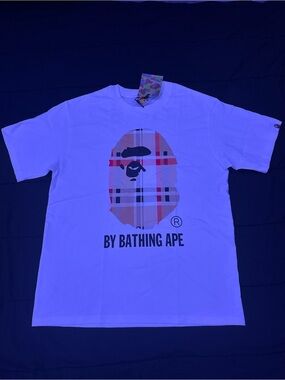 A Bathing Ape White Plaid Logo Short-Sleeve Tee